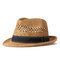 Men Women Summer Straw Knited Sunscreen Jazz Cap Outdoor Casual Travel Sea Hat - Khaki