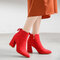 Women Comfy Suede Pointed Toe Zipper Chunky Heel Short Boots - Red
