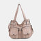 Women Hardware Multi-pockets Soft Leather Shoulder Bag  - Beige 1