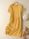 Solid Short Sleeve Crew Neck Casual Dress For Women - Yellow