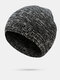Men Acrylic Mixed Color Knitted Simple Warmth Brimless Beanie Hat - Black