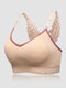 Plus Size Butterfly Embroidered Back Ribbed Hit Lining Removable Pad Cozy Bras - Nude