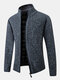 Mens Rib-Knit Zip Front Stand Collar Casual Cotton Cardigans With Pocket - Dark Gray