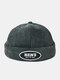 Unisex Solid Corduroy Letters Oval Label All-match Adjustable Brimless Beanie Landlord Cap Skull Cap - Green