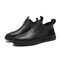 Men Breathable Soft Bottom Casual Leather Shoes - Black