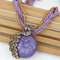 Bohemian Pendant Necklace Handmade Beaded Tessal Vein Gemstone Charm Ethnic Jewelry for Women - Purple
