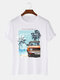 Mens Tropical Landscape Graphic Holiday Short Sleeve 100% Cotton T-Shirts - White