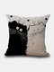 Valentine Black And White Cats Pattern Linen Cushion Cover Home Sofa Art Decor Throw Pillowcase - #03