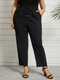Solid Color Elastic Waist Drawstring Plus Size Pants for Women - Black