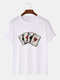 Mens Poker Playing Card Graphics 100% Cotton Casual Short Sleeve T-Shirts - White