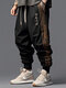 Pantalon ample japonais à rayures latérales et cordon de serrage pour hommes - Noir