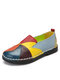 SOCOFY Soft اليدوية الربط Colorful جلد طبيعي خياطة الانزلاق على حذاء بدون كعب مسطح غير رسمي - الأصفر