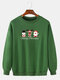 Mens Christmas Letter Cartoon Print Crew Neck Pullover Drop Shoulder Sweatshirts - Green