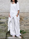 女性ソリッドクルーネック不規則な裾コットンカジュアルコーデ - 白い