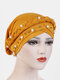 Women Cotton Multi Color Solid Casual Sunshade White Pearl Decor Side Braid Baotou Hats Beanie Hats - Yellow