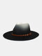 Unisex Woolen Gradient Color Rivet Pin Buckle Strap Decoration Wide Brim Fashion Fedora Hat - Black