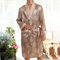 Mens Luxury Satin Silk Liked Pockets Long Sleeve Robes Pajamas - Gold