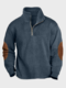 Mens Texture Contrast Patchwork Half Zip Pullover Sweatshirts Winter - Blue