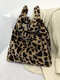Women Ins Plush Large Capacity Print Fashion Leopard Handbag Tote - Coffee