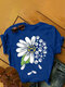 Daisy Floral Printed Short Sleeve O-neck T-shirt - Blue