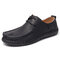 Men Hand Stitching Leather Non Slip Casual Driving Shoes - Black