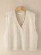Solid Color V-neck Knit Sleeveless Sweater - Beige