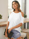 Solid Cold Shoulder Short Sleeves Casual T-shirt - White