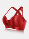 Plus Size Wireless Front Closure Lightly Lined Gather Criss-Cross Back Minimizer Bra - Red