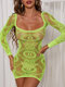Women Fishnet Strench Off Shoulder Bodycon See Through Sexy Nightgown - Green