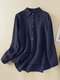 Solid Long Sleeve Button Front High-low Hem Lapel Shirt - Blue