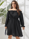 Casual Off Shoulder Lantern Sleeve Plus Size Ruffle Black Dress - Black