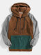 Mens Vintage Corduroy Half Zipper Front Pocket Pullover Hoodies - Brown