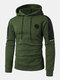 Mens PU Leather Stitching Zipper Design Drawstring Overhead Hoodies - Green
