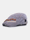 Men Cotton Embroidery Letter Outdoor Casual Sunshade Forward Hat Beret Hat Flat Hat - Gray