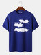 Mens Letter Graphic Crew Neck Casual Short Sleeve T-Shirts - Blue