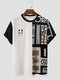Mens Smile Print Patchwork Ethnic Crew Neck Short sleeves T-shirts - White