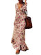 Sexy V-neck Long-sleeved Floral Print Dress - Multi Color