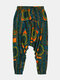 Mens 100% Cotton Ethnic Style Vintage Printed Elastic Waist Loose Harem Pants - Green