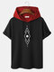 Mens Argyle Pattern Knit Casual Short Sleeve Contrast Hooded T-Shirts - Black