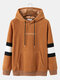 Mens Letter Embroidered Colorblock Sleeve Patchwork Teddy Plush Preppy Hoodies - Brown