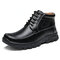 Men Hand Stitching Microfiber Leather Non Slip Casual Ankle Boots - Black