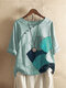 Cartoon Fishes Print Rolled Sleeve O-neck Plus Size T-shirt - Light Blue