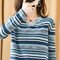 Striped Knit Long Sleeve Women's Loose Sweater Thin V-neck Fashion Inside Bottoming Shirt - Sky Blue