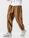 Mens 100% Cotton Striped Print Casual Loose Elastic Mid Waist Jogger Pants - Khaki