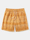 Pantalones cortos de tablero interior de malla que absorbe la humedad con estampado étnico para hombre - Amarillo