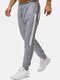 Mens Side Striped Cotton Drawstring Waist Sports Casual Jogger Pants - Gray