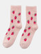 5 Pairs Women Artificial Mink Cartoon Fruit Pattern Plus Velvet Thickened Warmth Socks - Pink