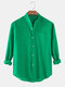 Camisas masculinas de algodão e linho cor sólida fina casual manga longa com bolso - Verde