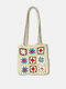 JOSEKO Women's Plush Handwoven Ethnic Mixed Floral Pattern Shoulder Bag Fashion Multifunctional Tote Bag - Apricot