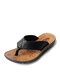 Men Comfy Cowhide Leather Outdoor Hard Wearing Clip Toe Slippers - Black